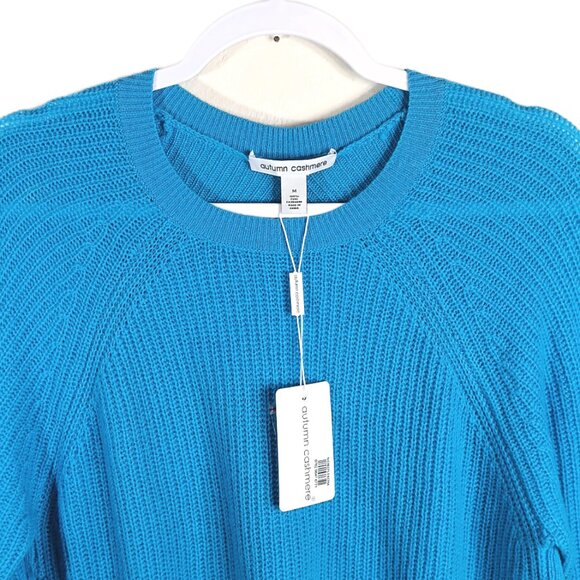 Autumn Cashmere Pullover Sweater Womens M Blue Knit Shaker Stitch 100% Cashmere - Picture 2 of 5